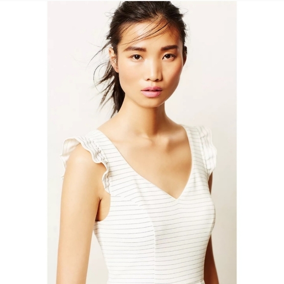 Anthropologie Maeve Sunland Striped V-Neck Flutter Knit Dress, Size 2 - Picture 3 of 10